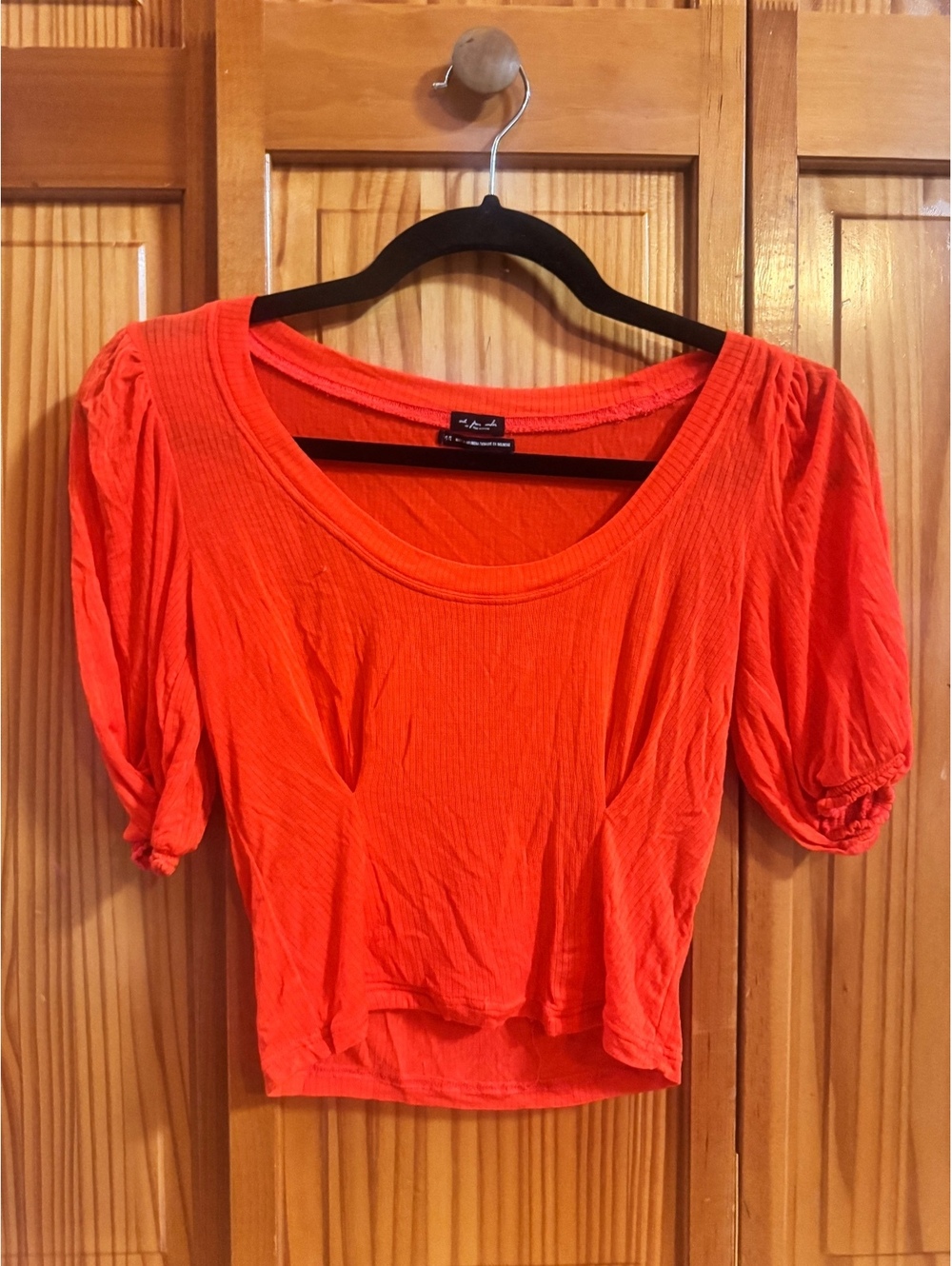 Out From Under orange off-shoulder puff sleeve top